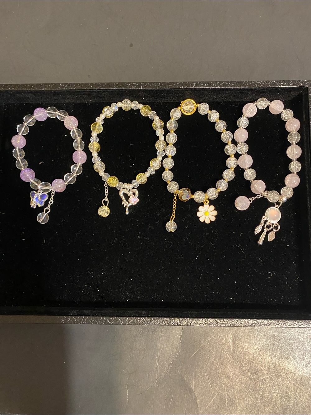 Delicate Pink and Clear Bead Charm Bracelet